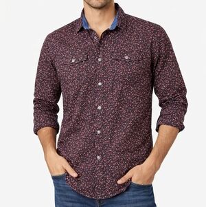 Moonshine Spirit Pearl Snap Shirt Black and Red Micro Floral Size XL